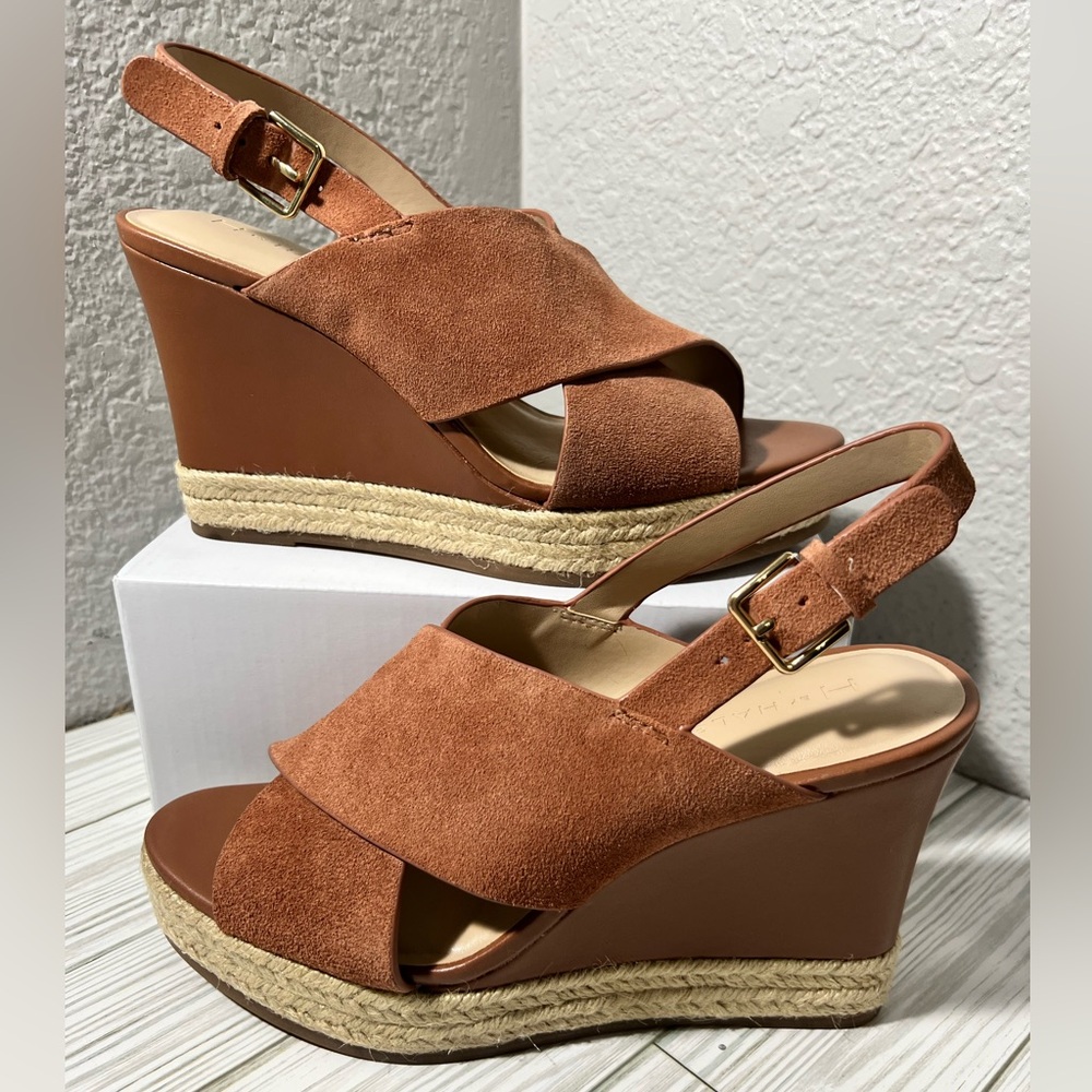 H by Halston Slingback Crossover Espadrille Wedge sandals cognac brown size 8.5